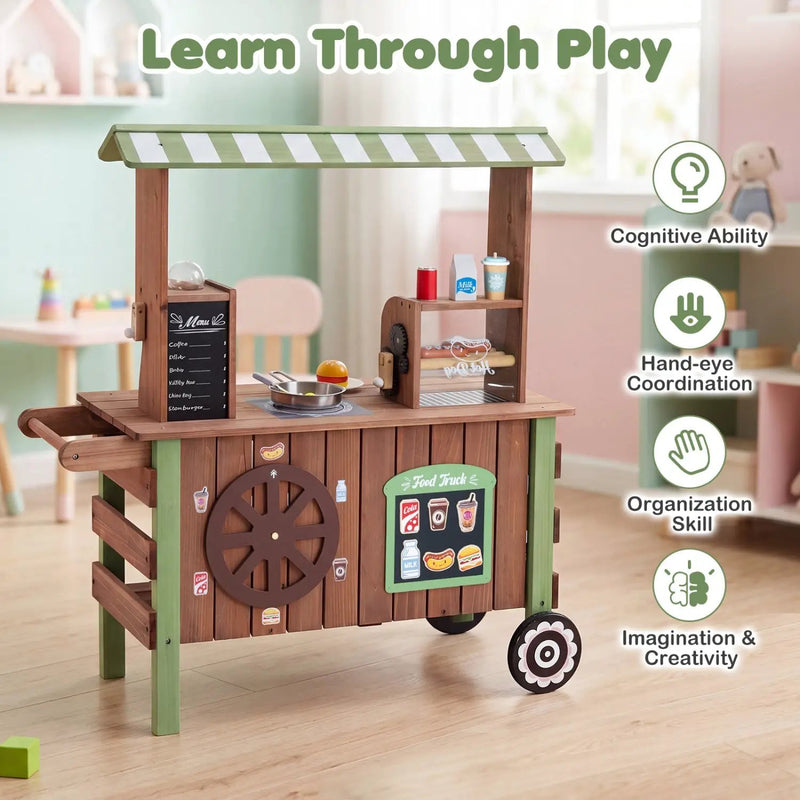 Wooden Grocery Store Playset with Wheels for Kids by DirectDeals