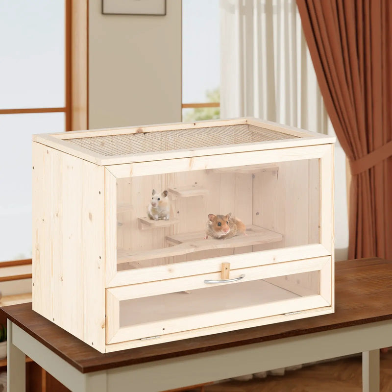 Wooden Hamster Cage with Mesh Flip Roof-Natural by DirectDeals