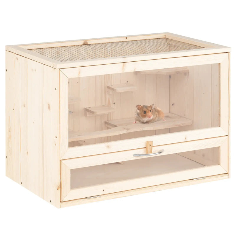 Wooden Hamster Cage with Mesh Flip Roof-Natural by DirectDeals