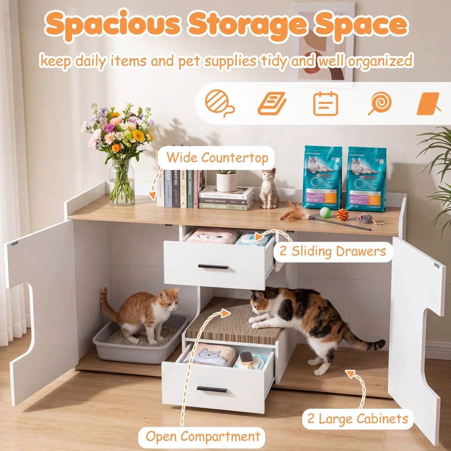 Cat House Cabinet with Litter Box Storage and Drawers by DirectDeals