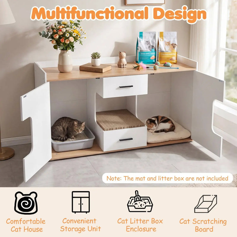 Cat House Cabinet with Litter Box Storage and Drawers by DirectDeals