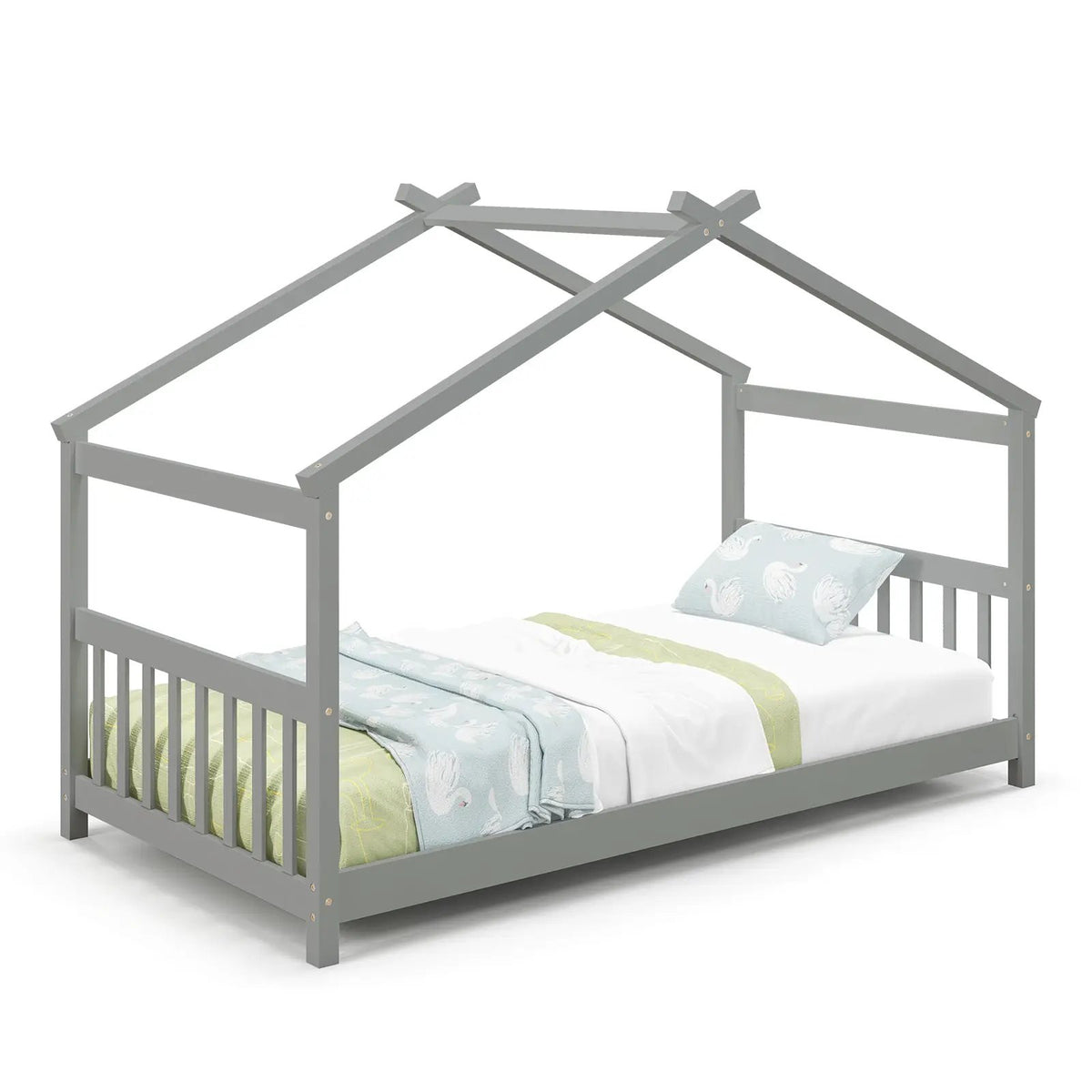 Twin Size Wooden House Bed with Roof by DirectDeals