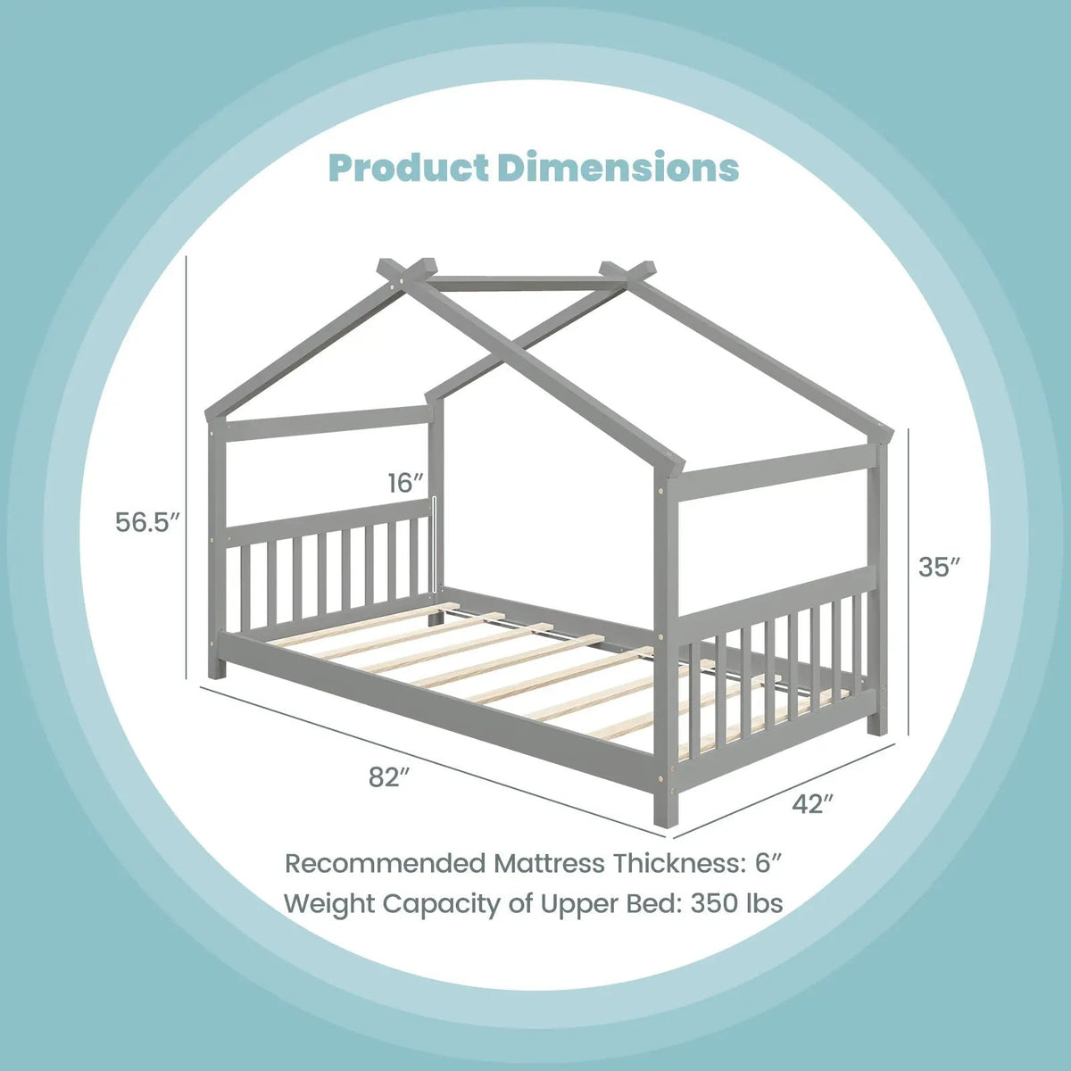 Twin Size Wooden House Bed with Roof by DirectDeals
