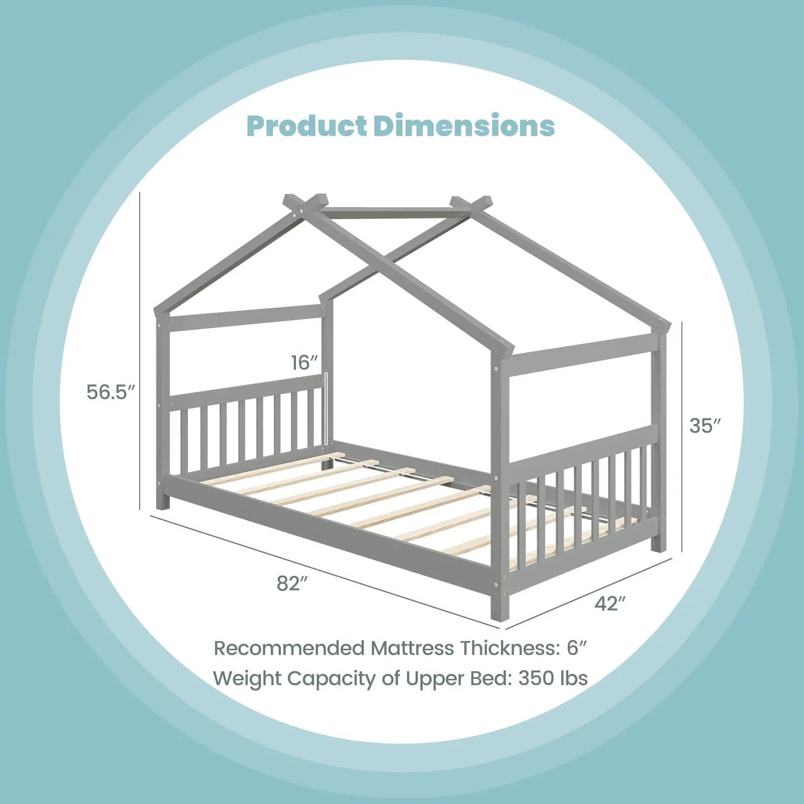 Twin Size Wooden House Bed with Roof by DirectDeals