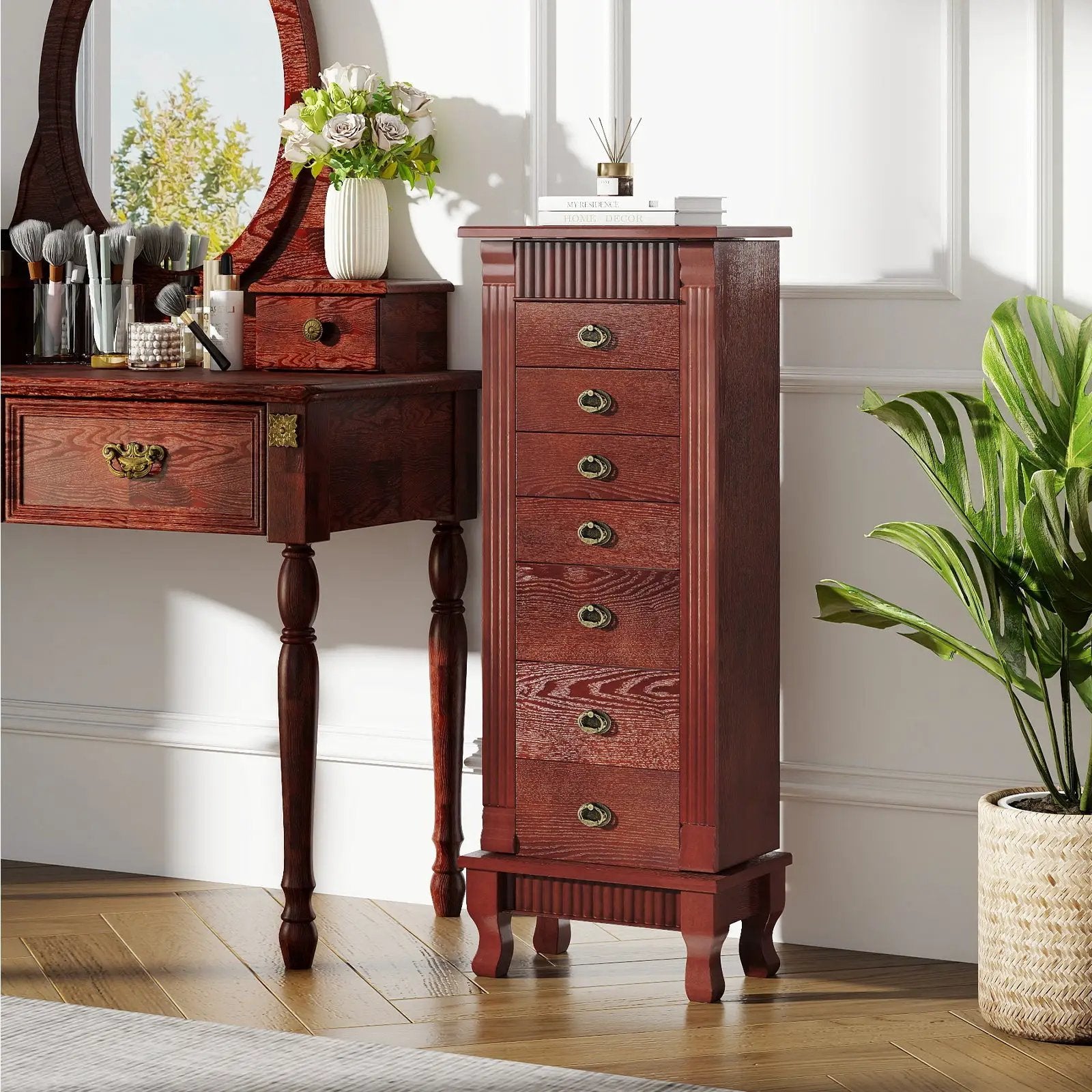 Wooden Jewelry Armoire Cabinet Storage Chest with Drawers and Swing Doors by DirectDeals