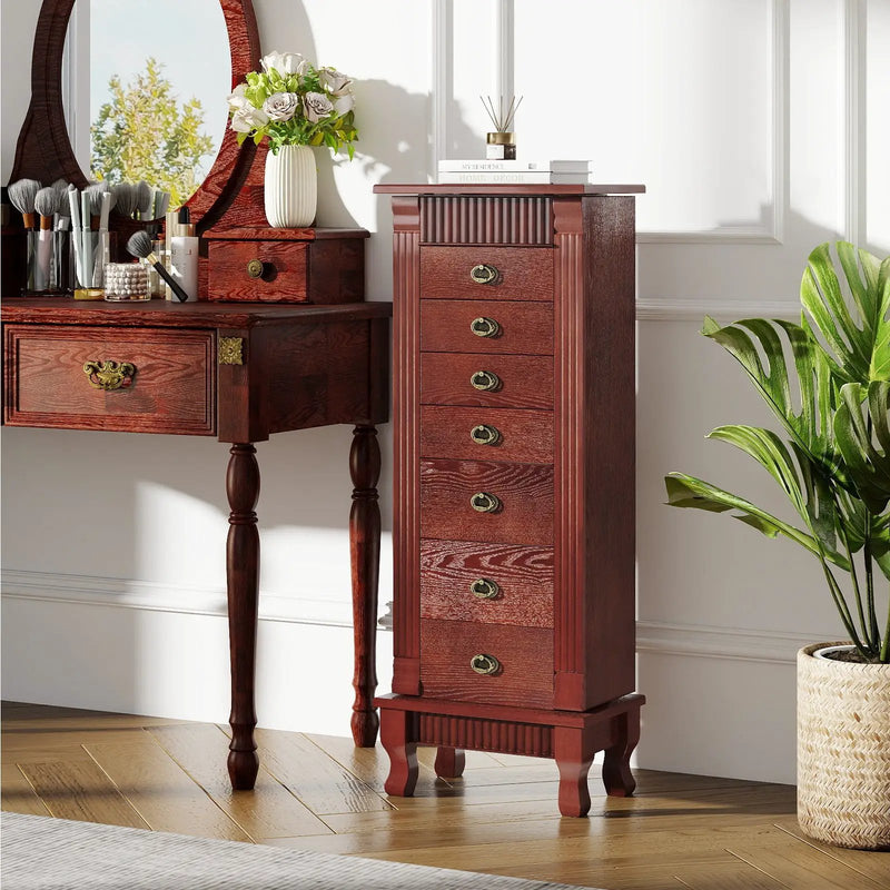 Wooden Jewelry Armoire Cabinet Storage Chest with Drawers and Swing Doors by DirectDeals