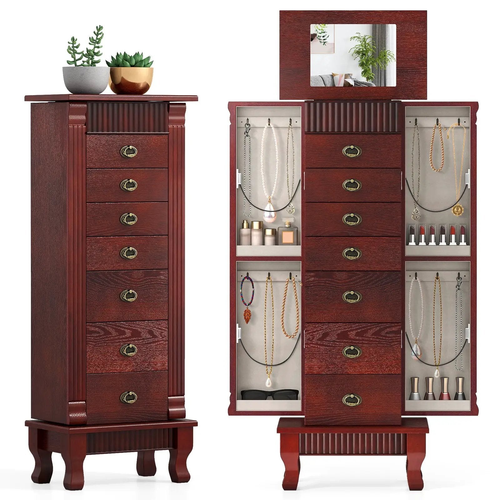 Wooden Jewelry Armoire Cabinet Storage Chest with Drawers and Swing Doors by DirectDeals