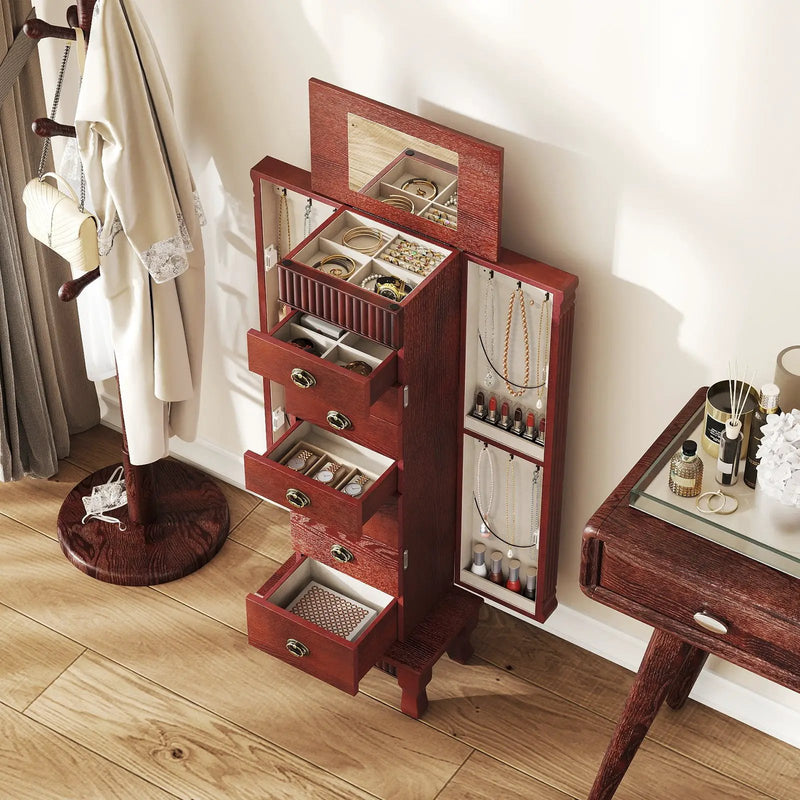 Wooden Jewelry Armoire Cabinet Storage Chest with Drawers and Swing Doors by DirectDeals