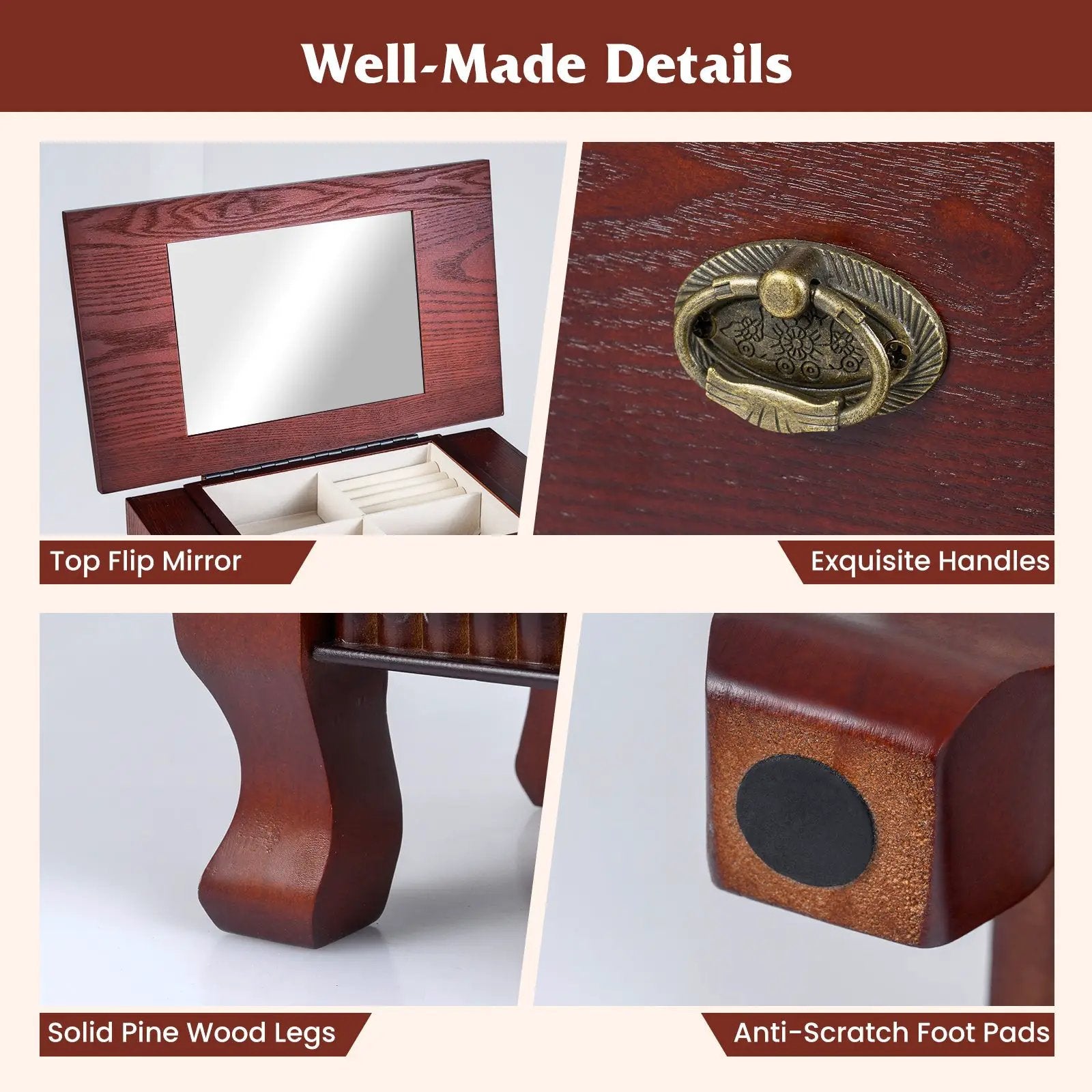 Wooden Jewelry Armoire Cabinet Storage Chest with Drawers and Swing Doors by DirectDeals