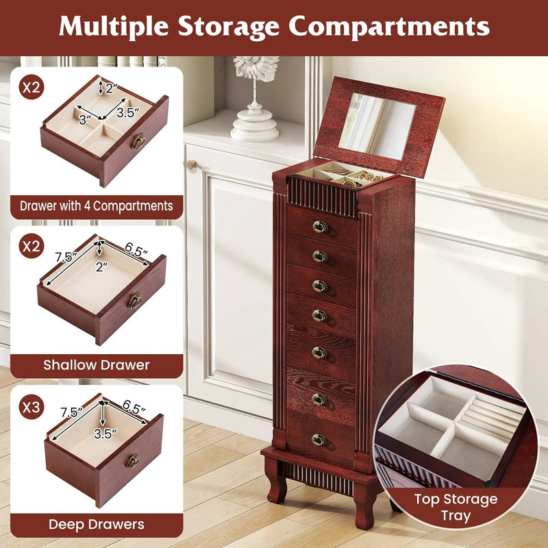Wooden Jewelry Armoire Cabinet Storage Chest with Drawers and Swing Doors by DirectDeals