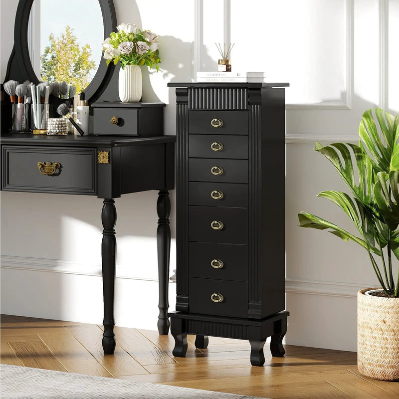 Wooden Jewelry Armoire Cabinet Storage Chest with Drawers and Swing Doors by DirectDeals