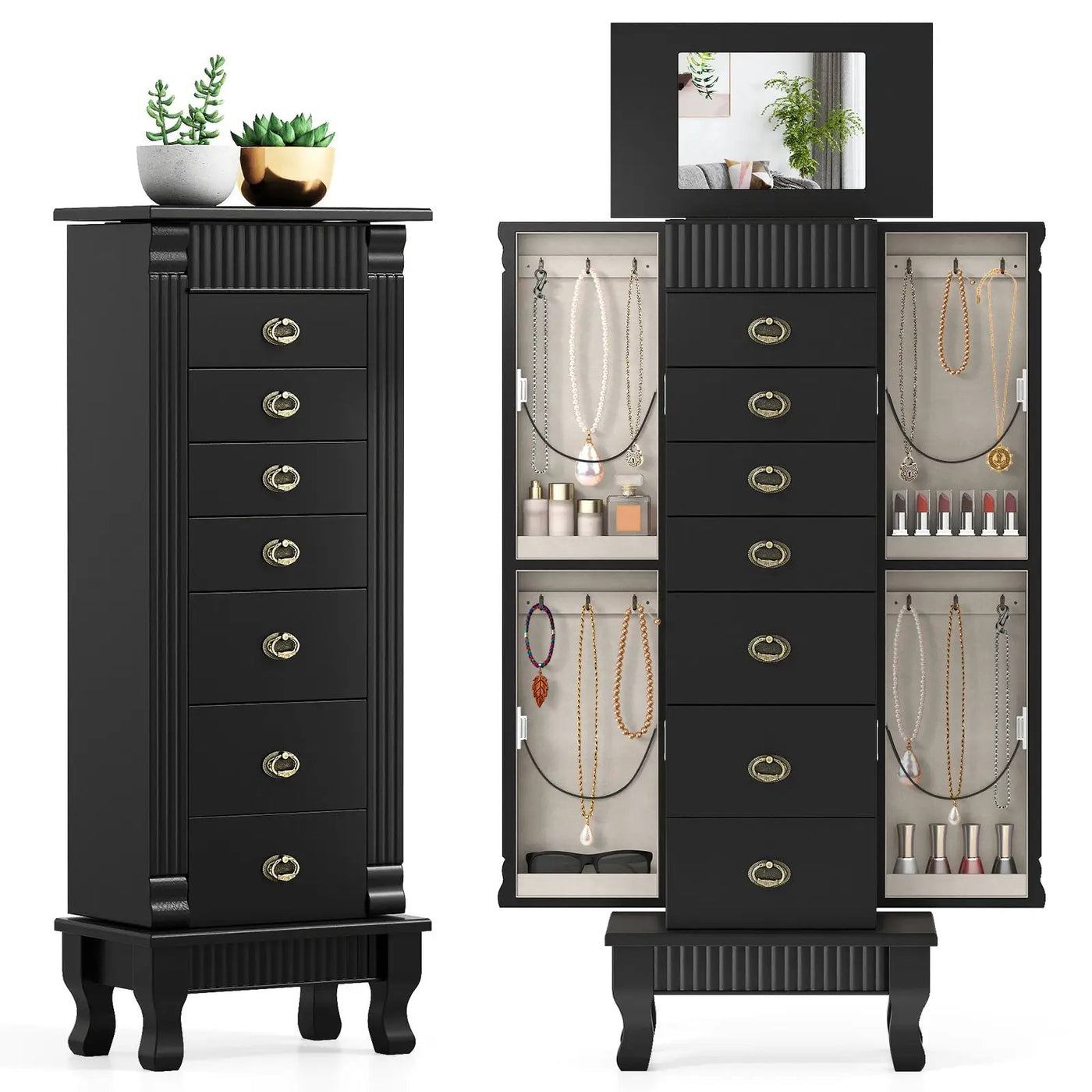 Wooden Jewelry Armoire Cabinet Storage Chest with Drawers and Swing Doors by DirectDeals
