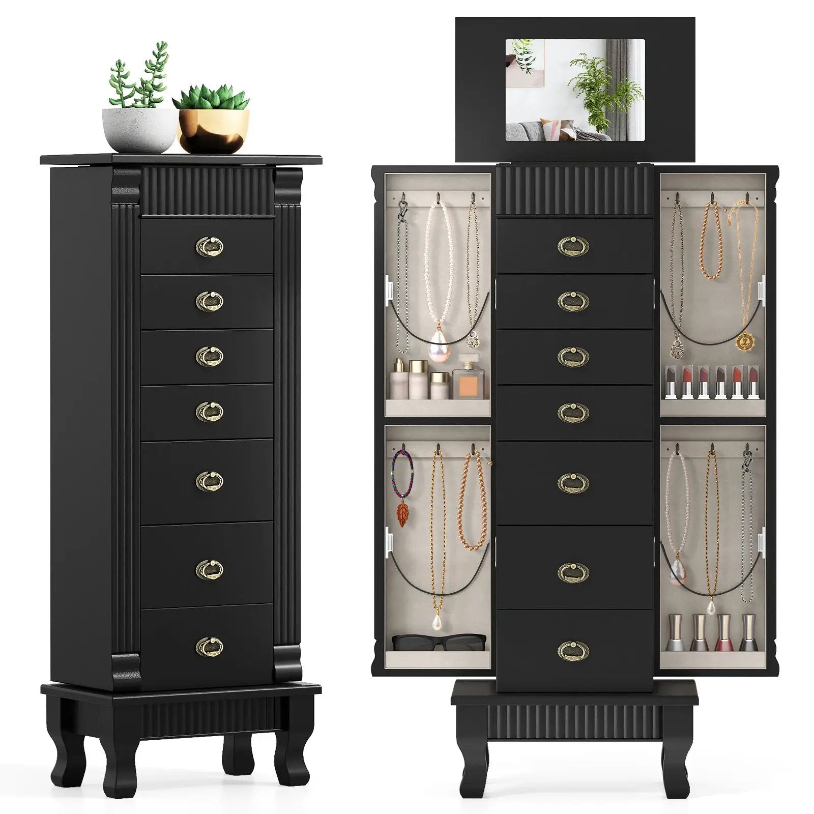 Wooden Jewelry Armoire Cabinet Storage Chest with Drawers and Swing Doors by DirectDeals