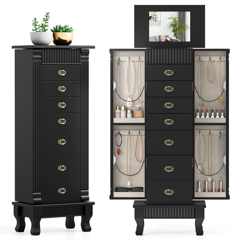 Wooden Jewelry Armoire Cabinet Storage Chest with Drawers and Swing Doors by DirectDeals