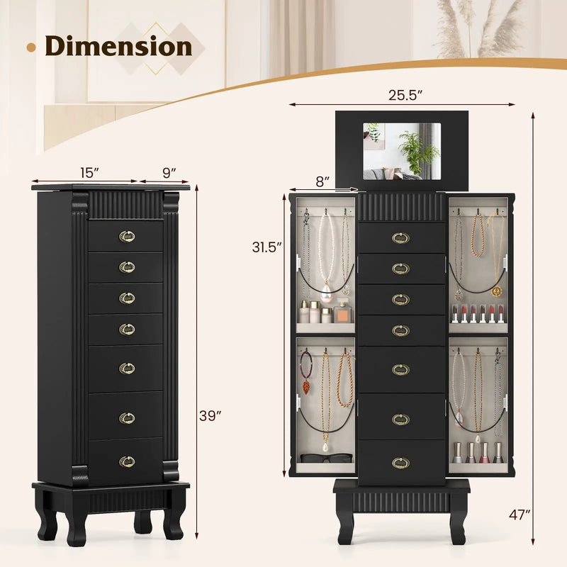 Wooden Jewelry Armoire Cabinet Storage Chest with Drawers and Swing Doors by DirectDeals