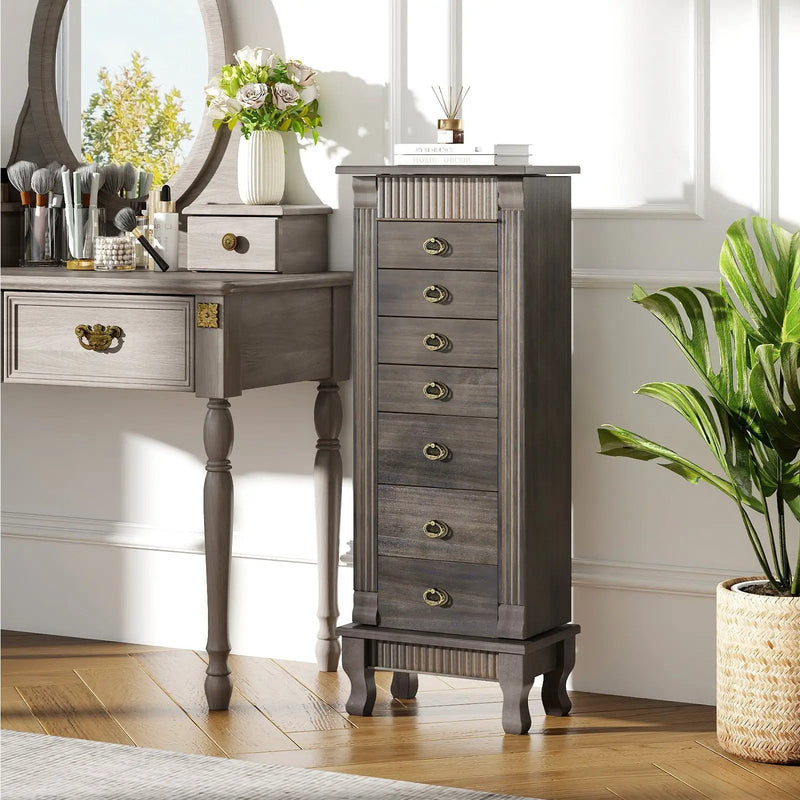 Wooden Jewelry Armoire Cabinet Storage Chest with Drawers and Swing Doors by DirectDeals