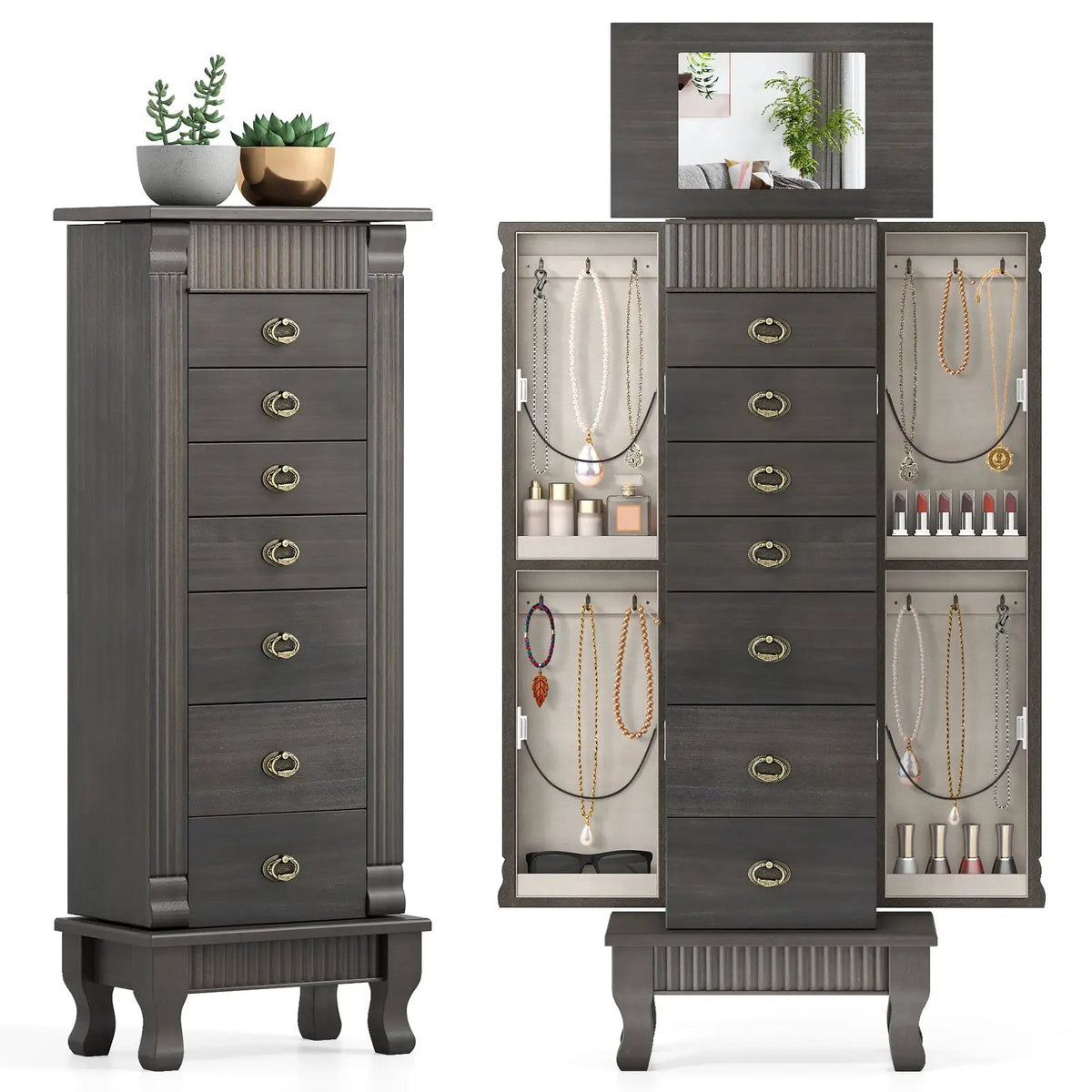Wooden Jewelry Armoire Cabinet Storage Chest with Drawers and Swing Doors by DirectDeals