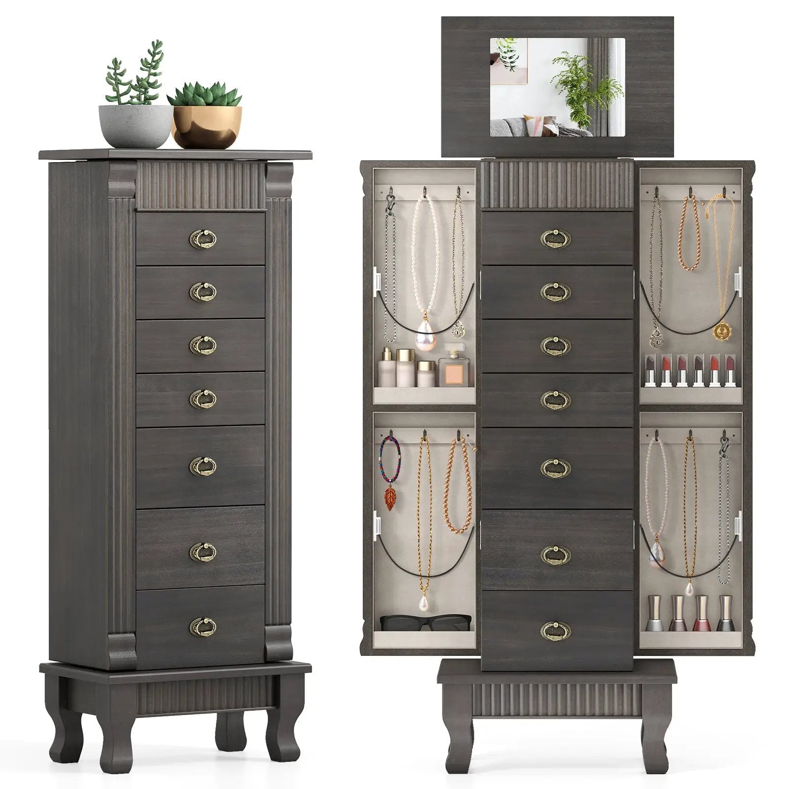 Wooden Jewelry Armoire Cabinet Storage Chest with Drawers and Swing Doors by DirectDeals