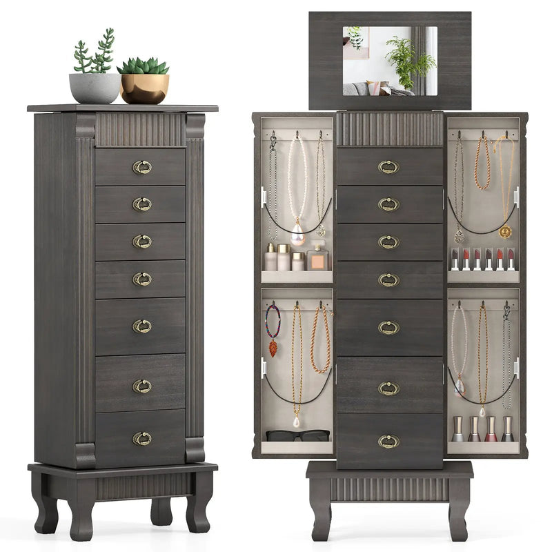 Wooden Jewelry Armoire Cabinet Storage Chest with Drawers and Swing Doors by DirectDeals