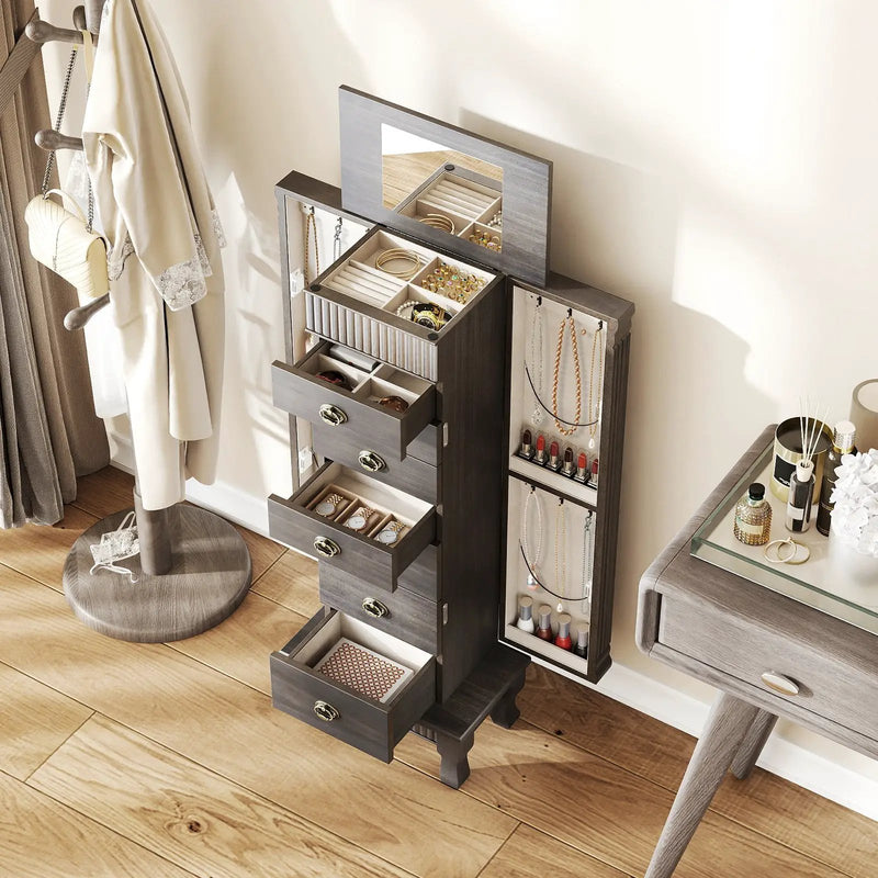 Wooden Jewelry Armoire Cabinet Storage Chest with Drawers and Swing Doors by DirectDeals