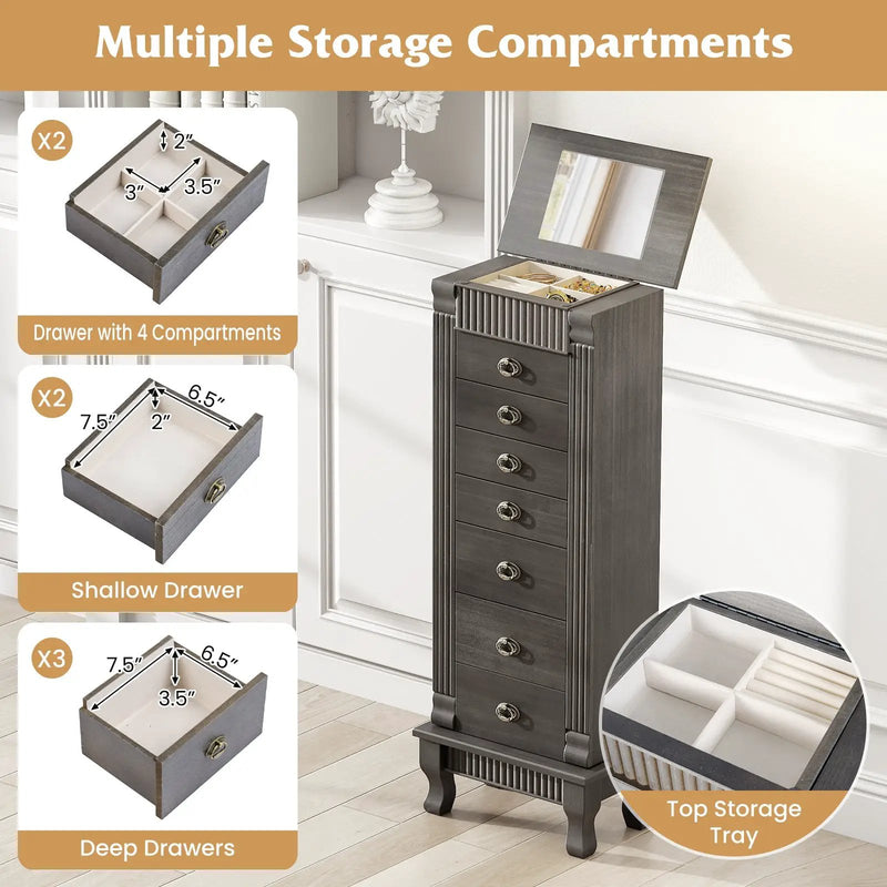 Wooden Jewelry Armoire Cabinet Storage Chest with Drawers and Swing Doors by DirectDeals