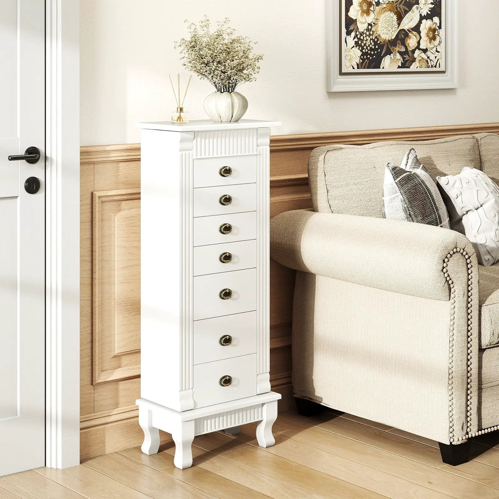 Wooden Jewelry Armoire Cabinet Storage Chest with Drawers and Swing Doors by DirectDeals