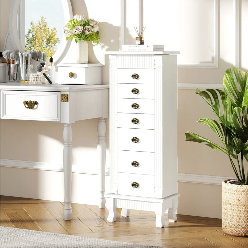 Wooden Jewelry Armoire Cabinet Storage Chest with Drawers and Swing Doors by DirectDeals
