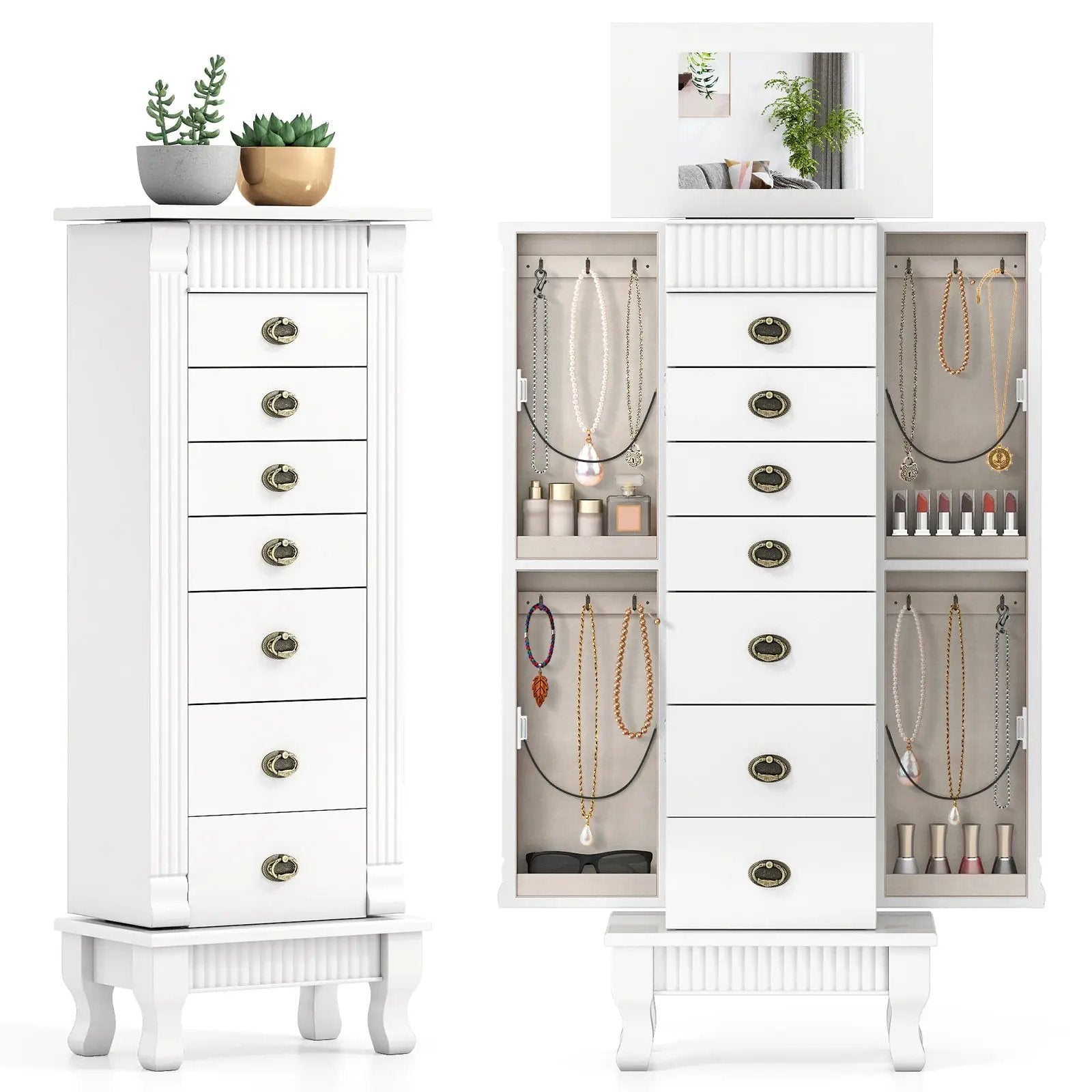 Wooden Jewelry Armoire Cabinet Storage Chest with Drawers and Swing Doors by DirectDeals