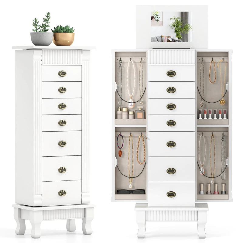 Wooden Jewelry Armoire Cabinet Storage Chest with Drawers and Swing Doors by DirectDeals