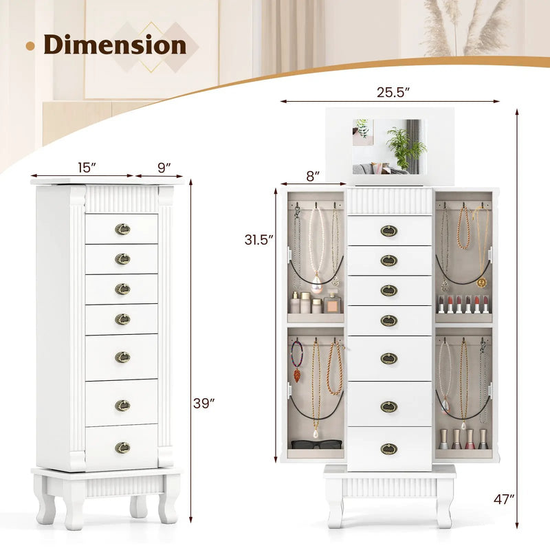 Wooden Jewelry Armoire Cabinet Storage Chest with Drawers and Swing Doors by DirectDeals