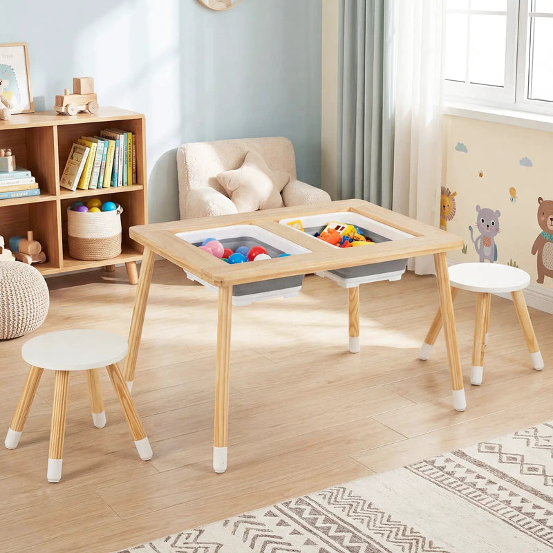 Wooden Kids Activity Table Set with Double-Sided Boards-Natural by DirectDeals
