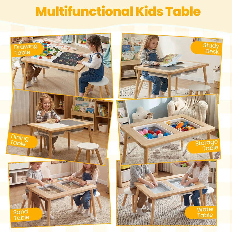 Wooden Kids Activity Table Set with Double-Sided Boards-Natural by DirectDeals