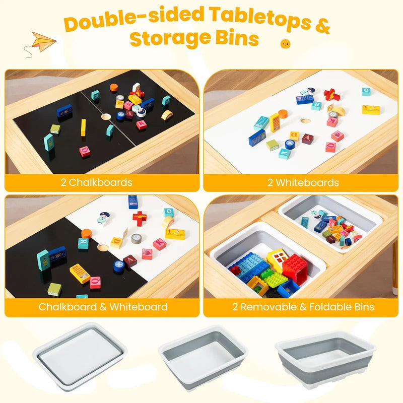 Wooden Kids Activity Table Set with Double-Sided Boards-Natural by DirectDeals