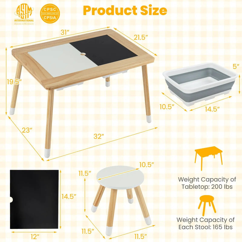 Wooden Kids Activity Table Set with Double-Sided Boards-Natural by DirectDeals