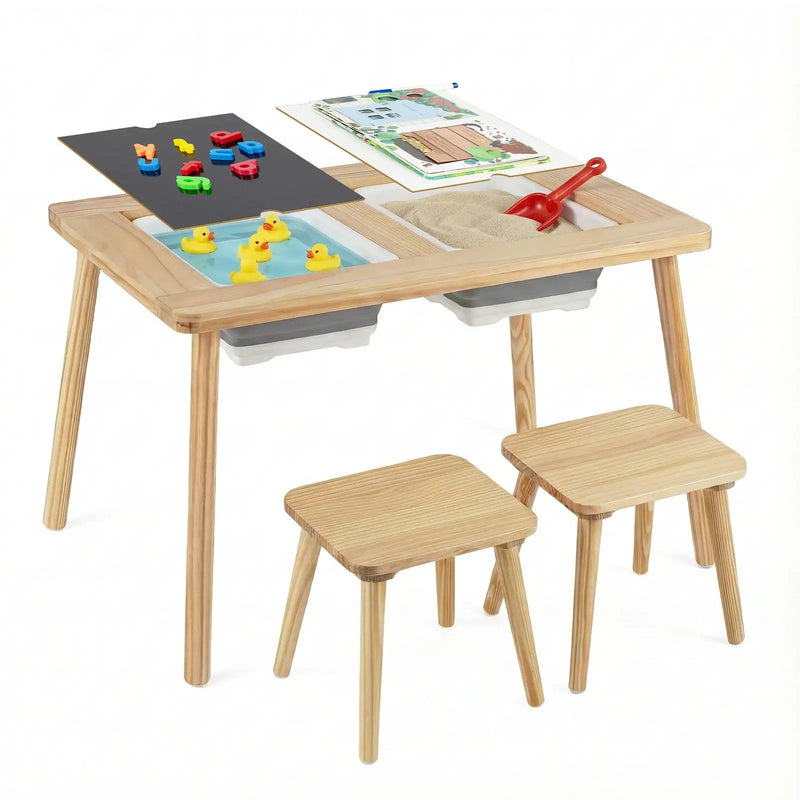 Wooden Kids Activity Table Set with 2 Foldable Storage Bins-Natural by DirectDeals