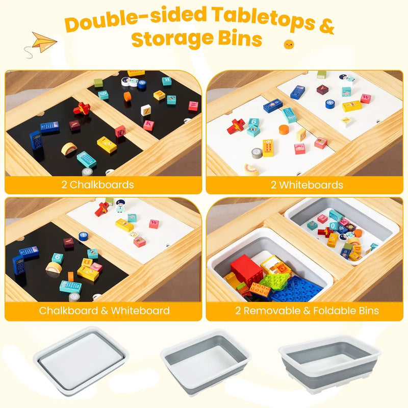 Wooden Kids Activity Table Set with 2 Foldable Storage Bins-Natural by DirectDeals