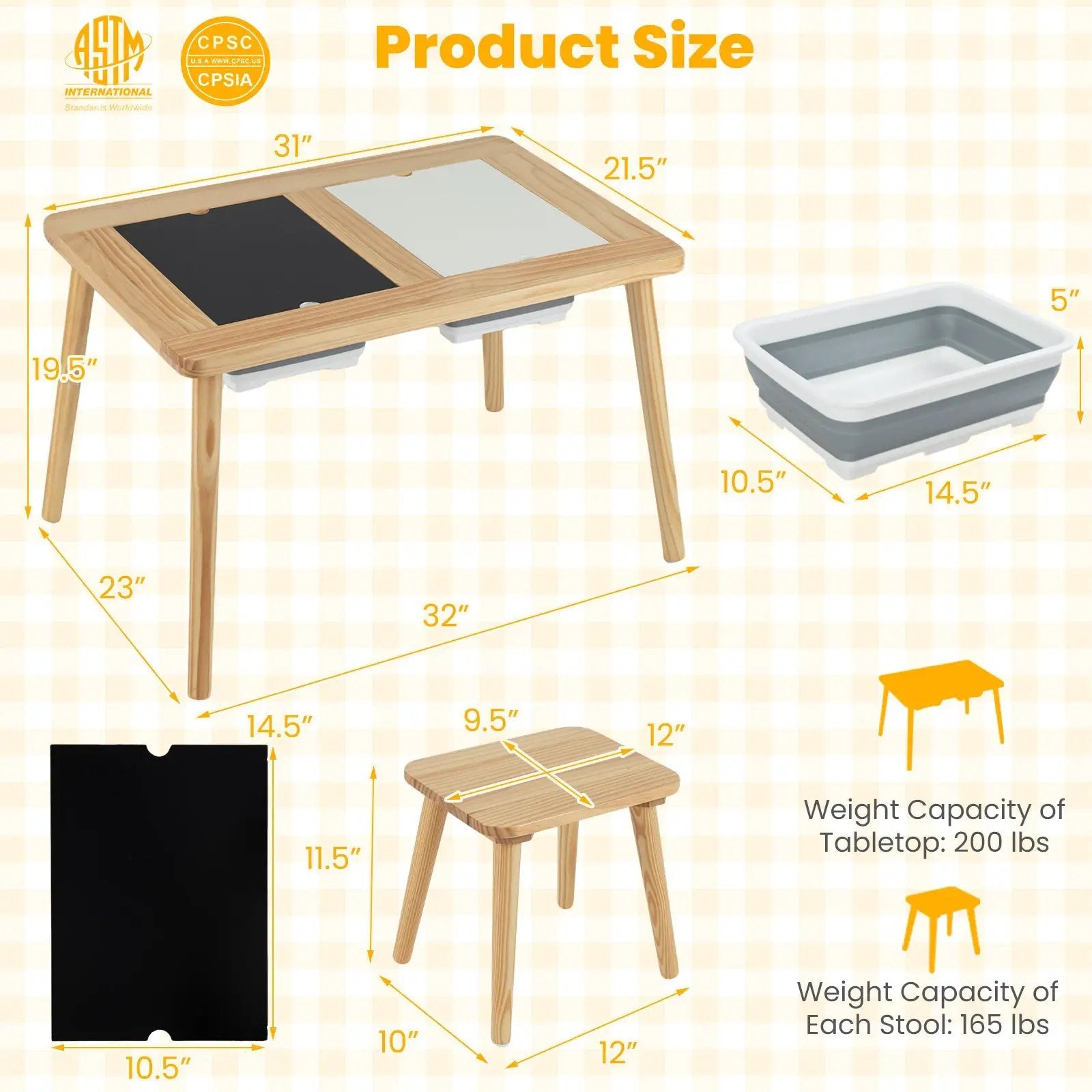 Wooden Kids Activity Table Set with 2 Foldable Storage Bins-Natural by DirectDeals