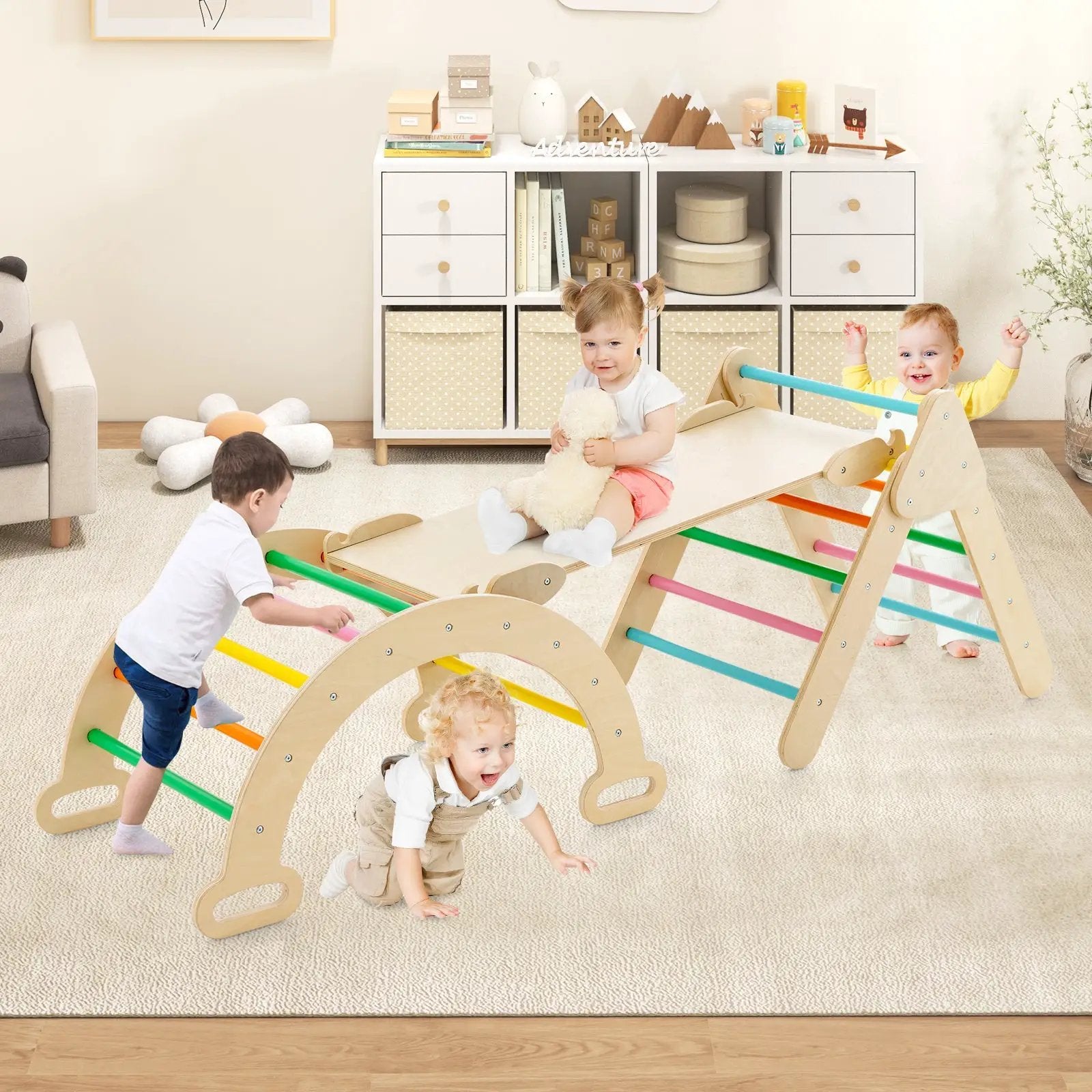5-in-1 Wooden Kids Climber Toys with Triangle Arch Ramp by DirectDeals