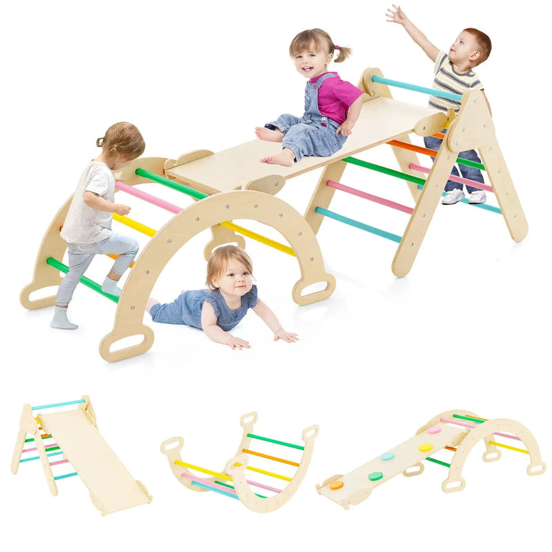 5-in-1 Wooden Kids Climber Toys with Triangle Arch Ramp by DirectDeals