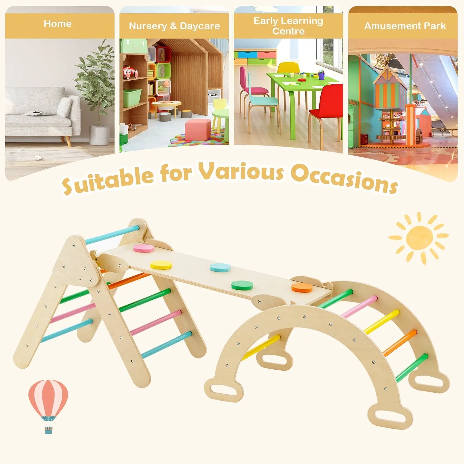 5-in-1 Wooden Kids Climber Toys with Triangle Arch Ramp by DirectDeals