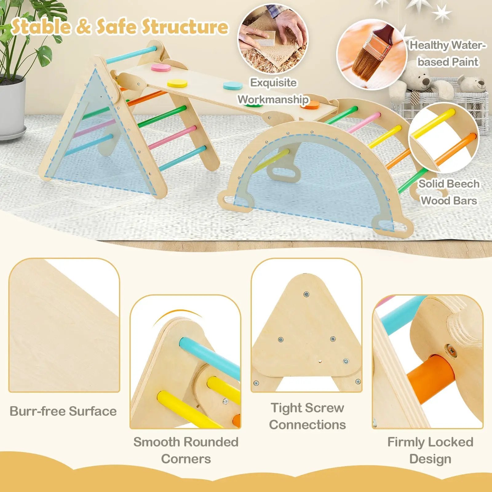 5-in-1 Wooden Kids Climber Toys with Triangle Arch Ramp by DirectDeals
