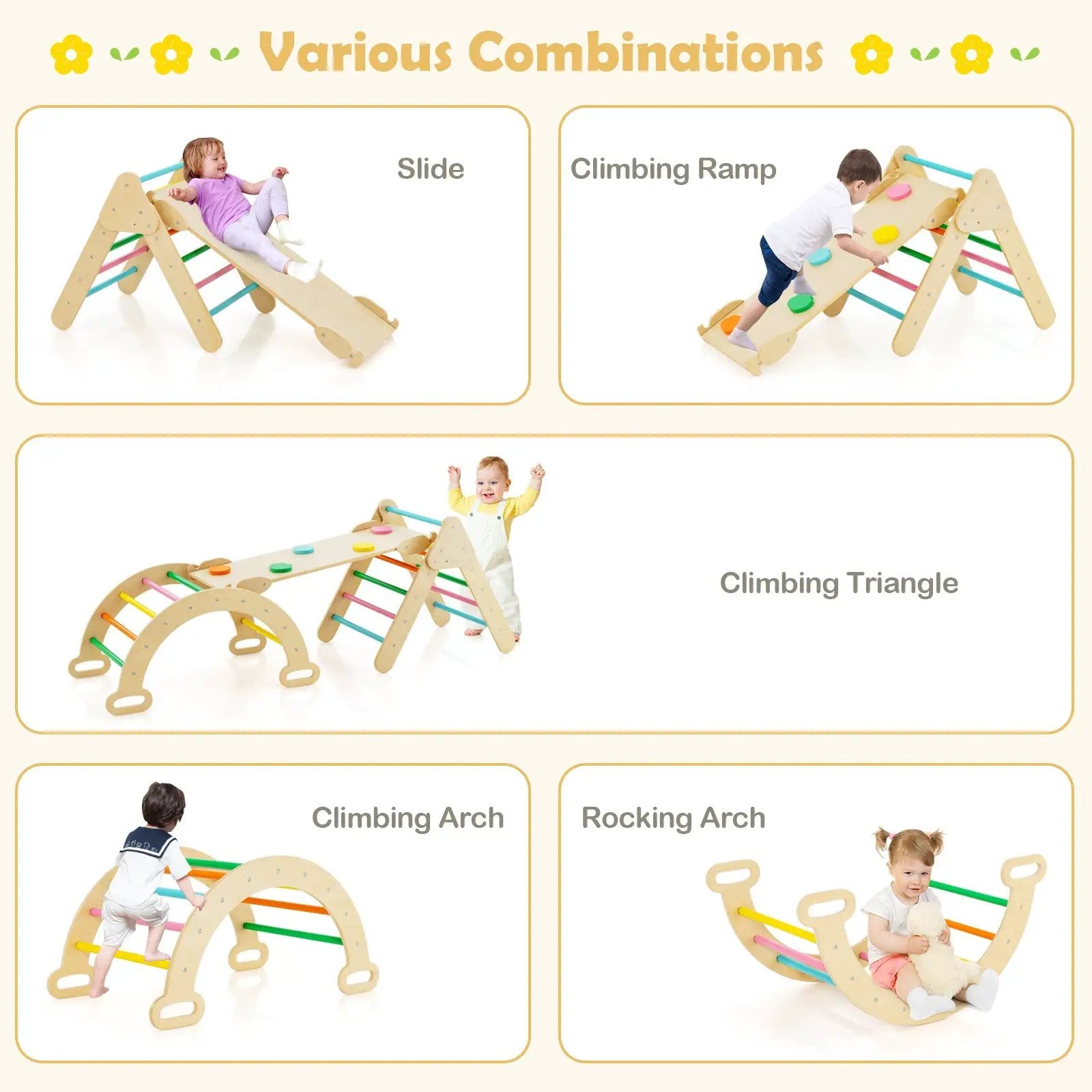 5-in-1 Wooden Kids Climber Toys with Triangle Arch Ramp by DirectDeals