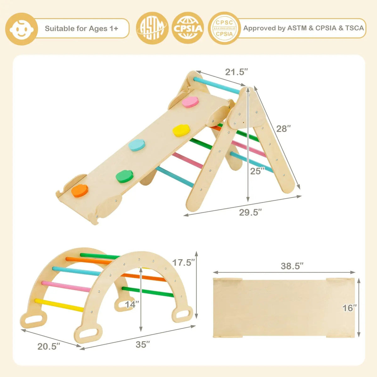 5-in-1 Wooden Kids Climber Toys with Triangle Arch Ramp by DirectDeals