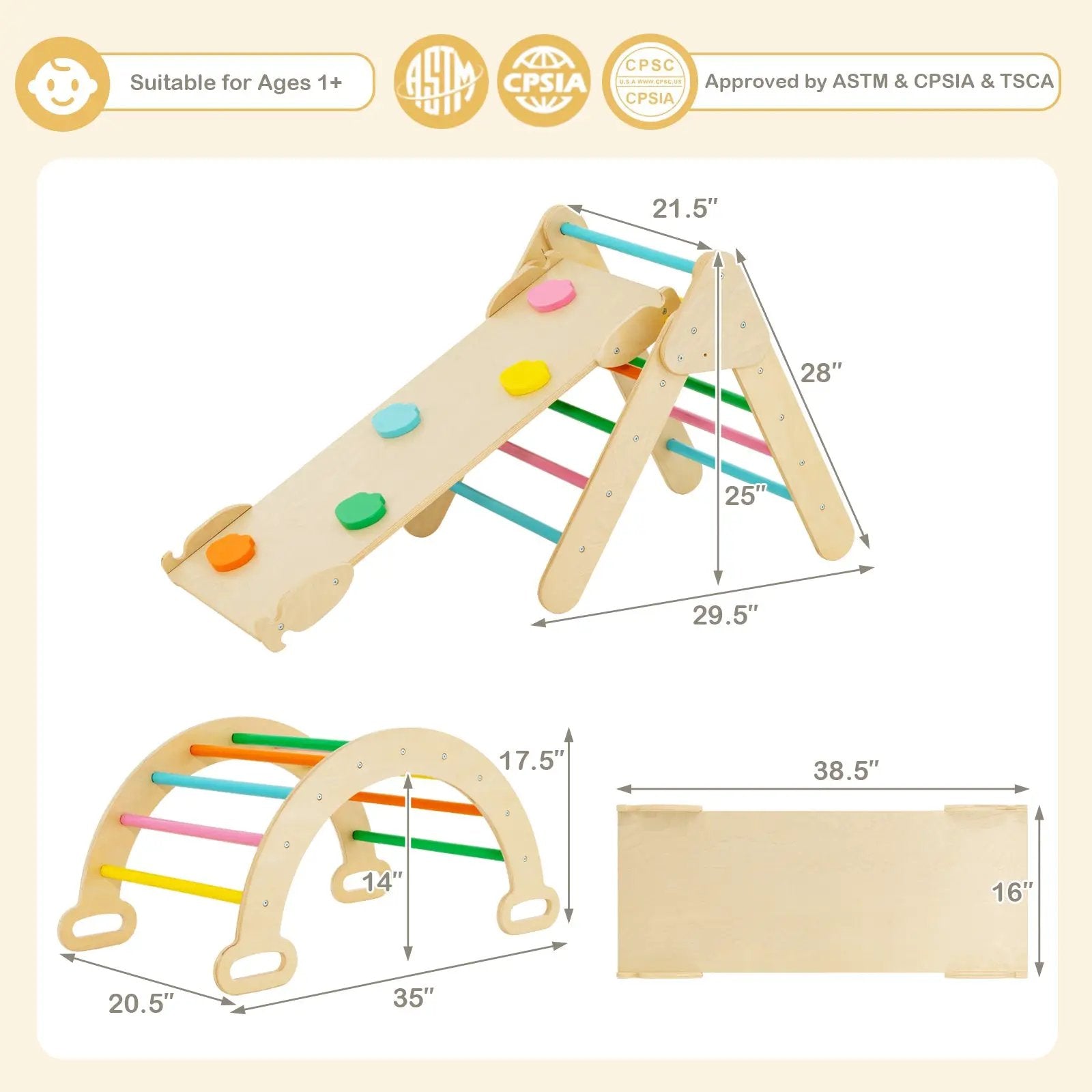5-in-1 Wooden Kids Climber Toys with Triangle Arch Ramp by DirectDeals