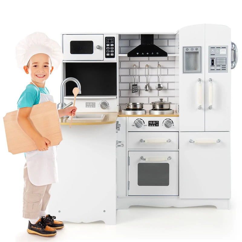 Wooden Kid's Corner Kitchen Playset with Stove for Toddlers-Natural & White by DirectDeals