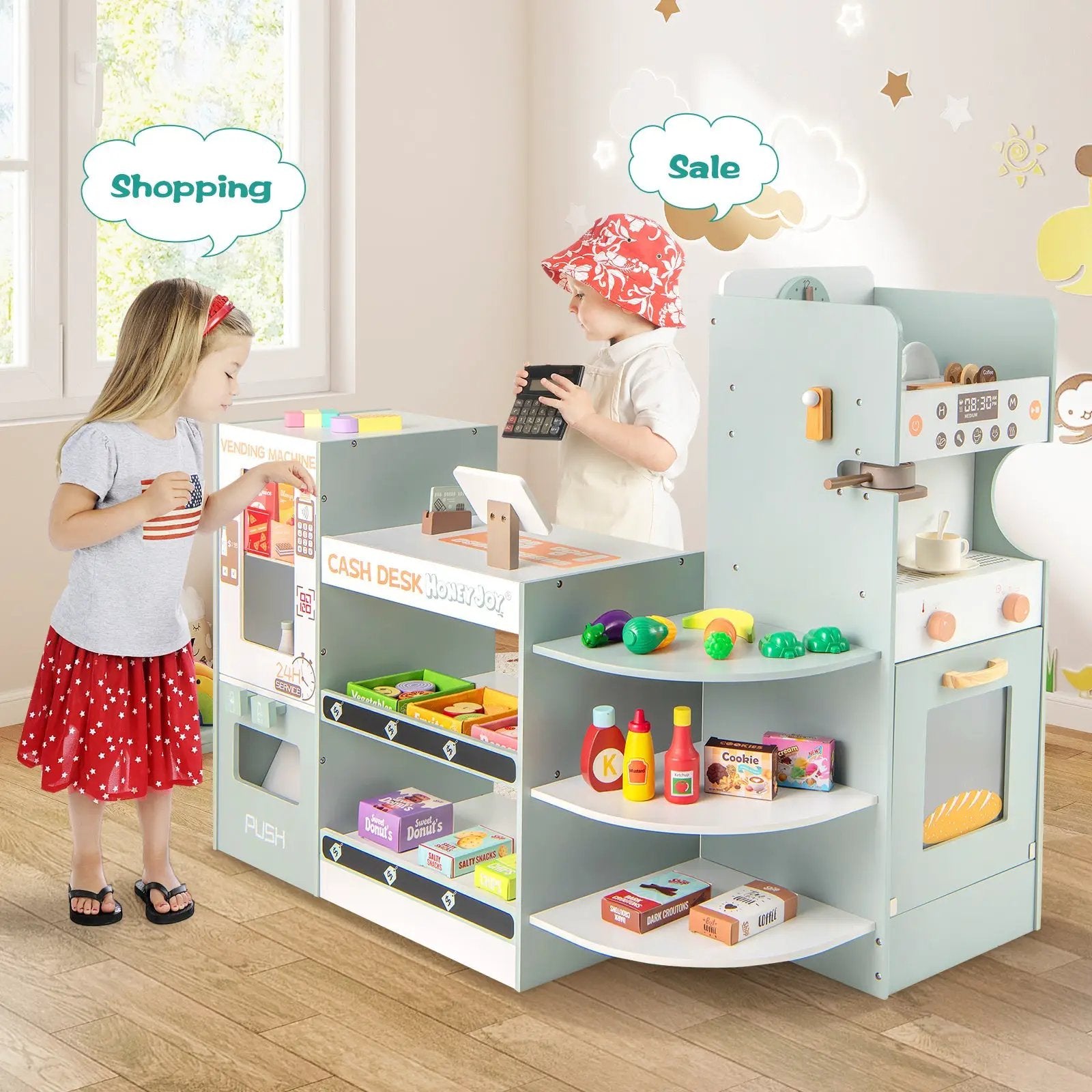 Wooden Kids Grocery Store Playset Pretend Play Supermarket-Green by DirectDeals