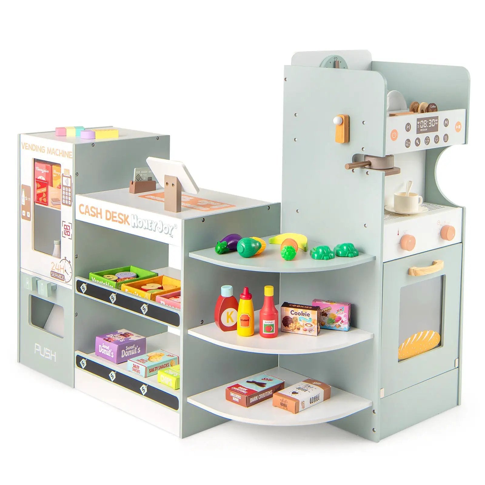 Wooden Kids Grocery Store Playset Pretend Play Supermarket-Green by DirectDeals