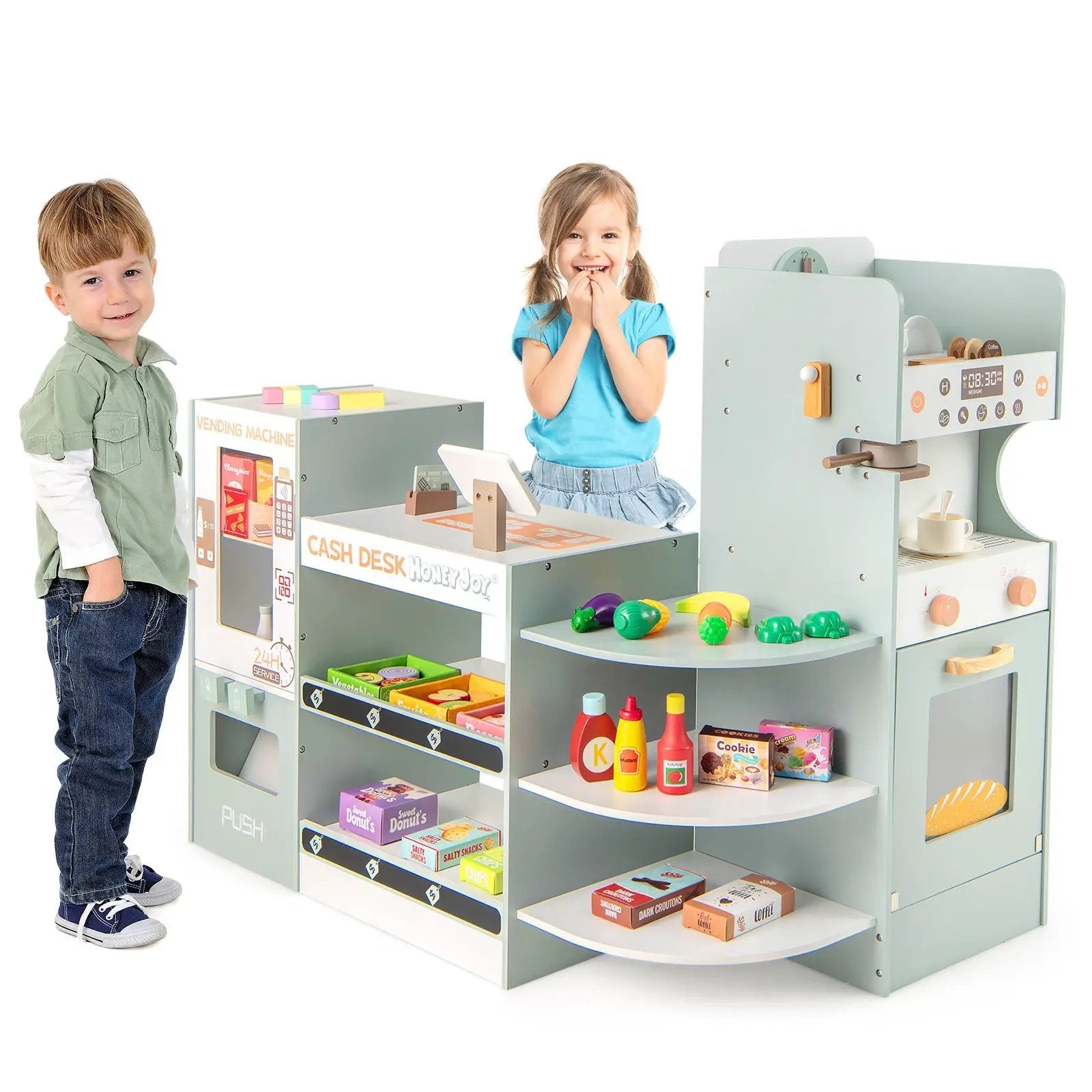 Wooden Kids Grocery Store Playset Pretend Play Supermarket-Green by DirectDeals