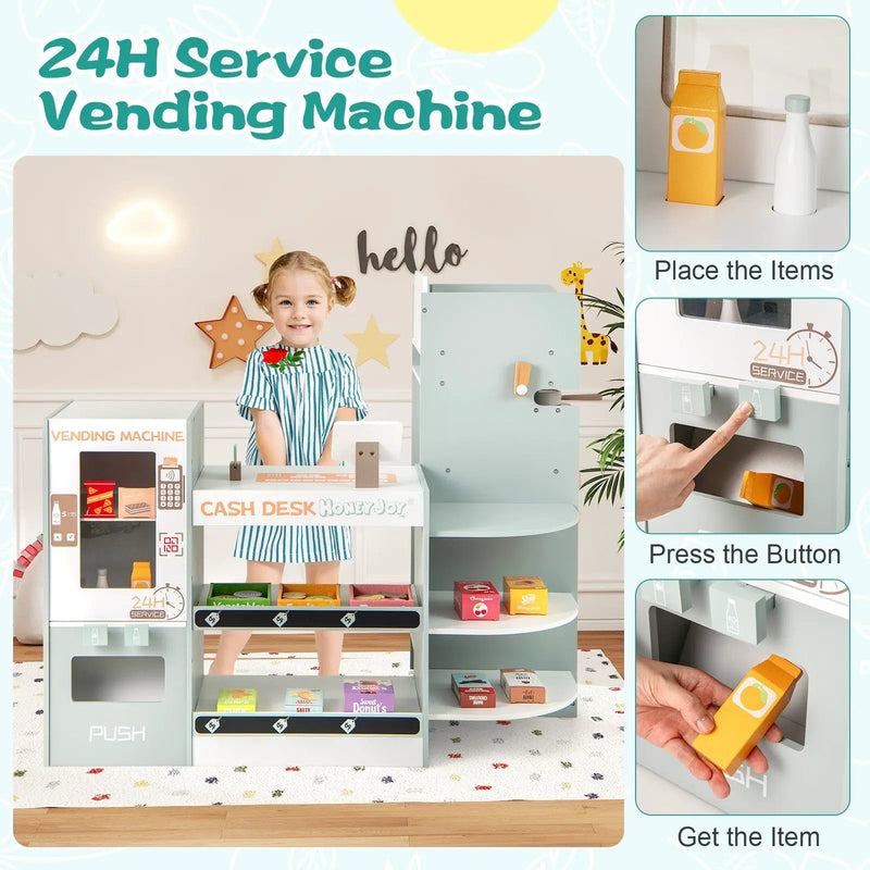 Wooden Kids Grocery Store Playset Pretend Play Supermarket-Green by DirectDeals