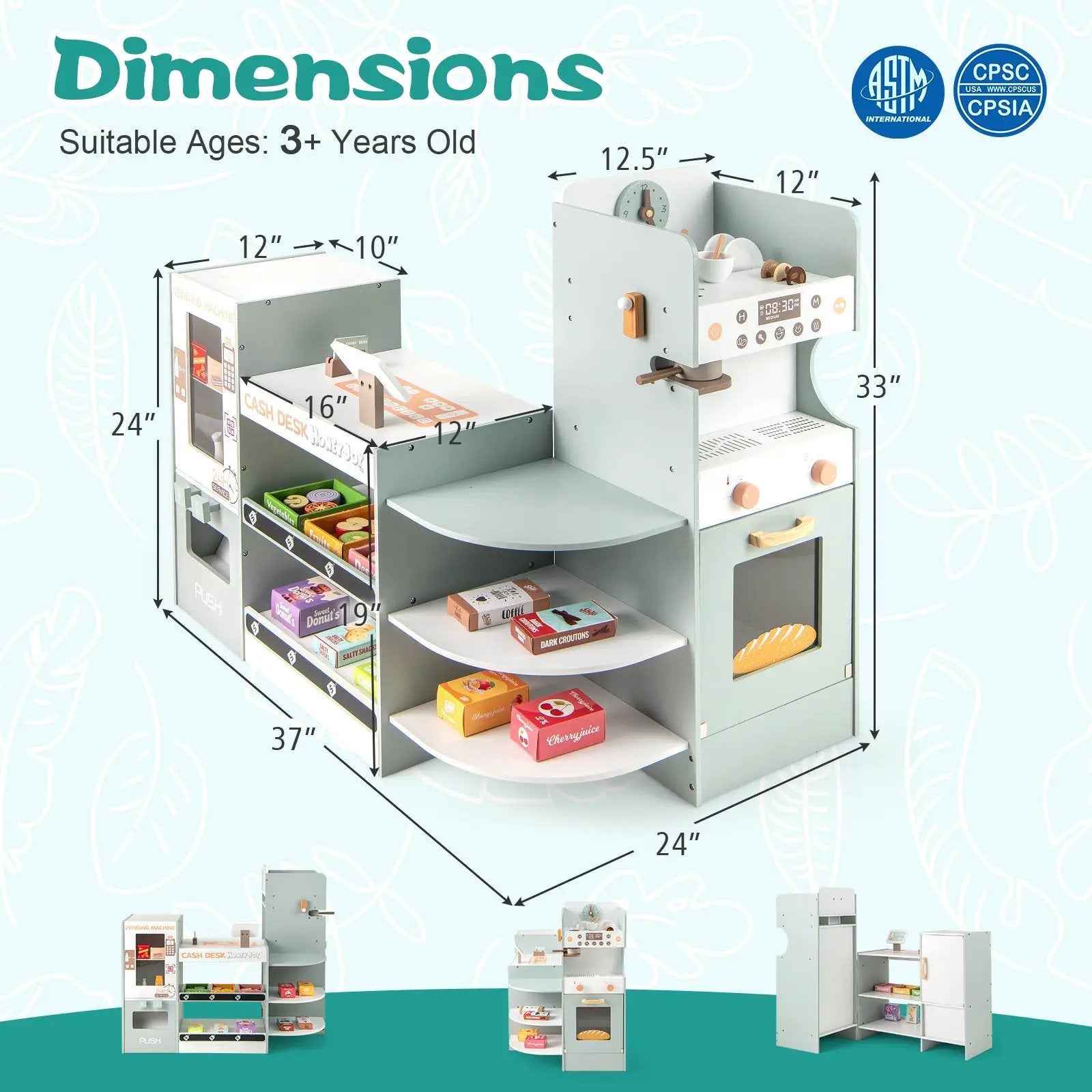 Wooden Kids Grocery Store Playset Pretend Play Supermarket-Green by DirectDeals